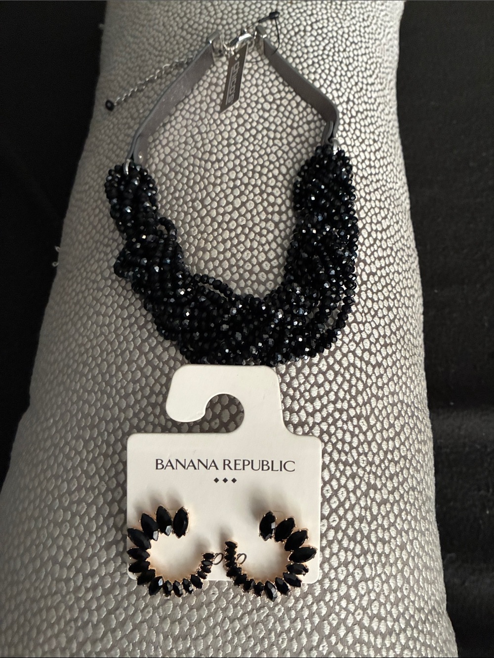 Chico’s Sparkling Black Beaded Necklace with Banana Republic Hoop Earrings
NWT